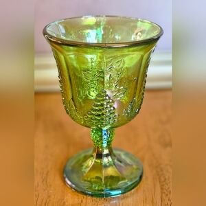 Indiana Glass Harvest Grape Green Carnival Glass Goblet 1970s